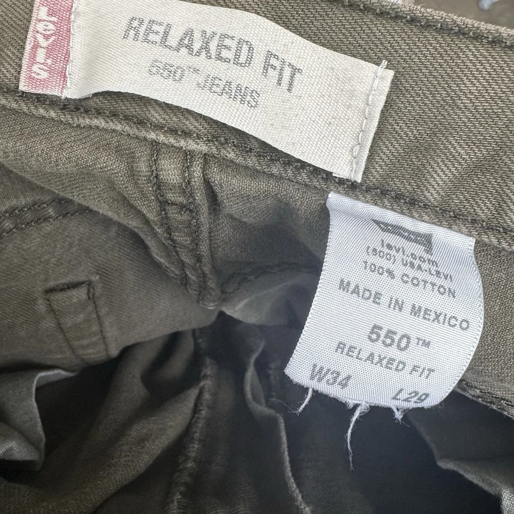 Levi's 550 Relaxed Fit Olive Green Denim Jeans Mens 34x29